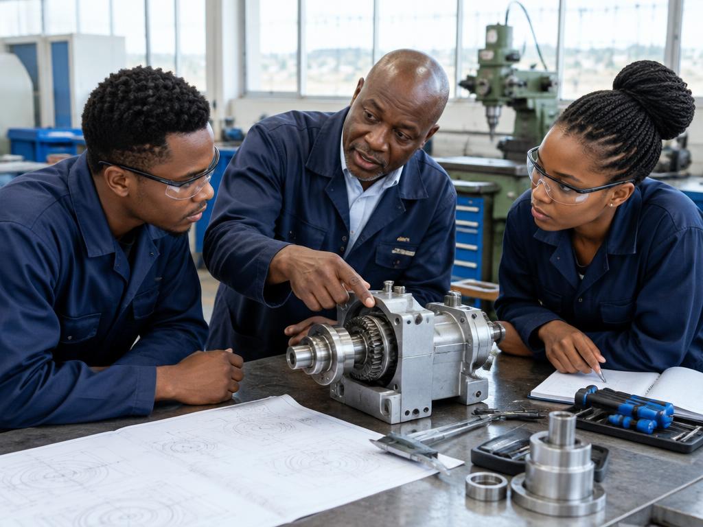 An expert transferring knowledge in a workshop